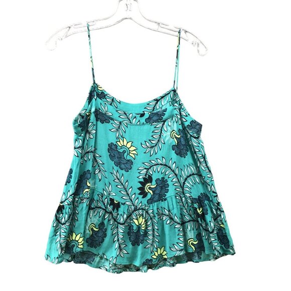 Loft Cami Top Womens S Peplum Floral Blue Teal Flowy Rayon Beachy Tropical - Picture 2 of 8